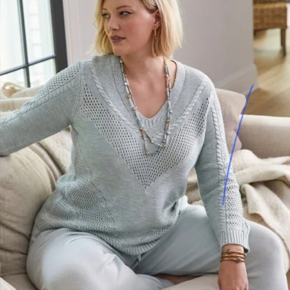 Chico's Blue V-Neck Sweater Soft Knit Casual Size 3